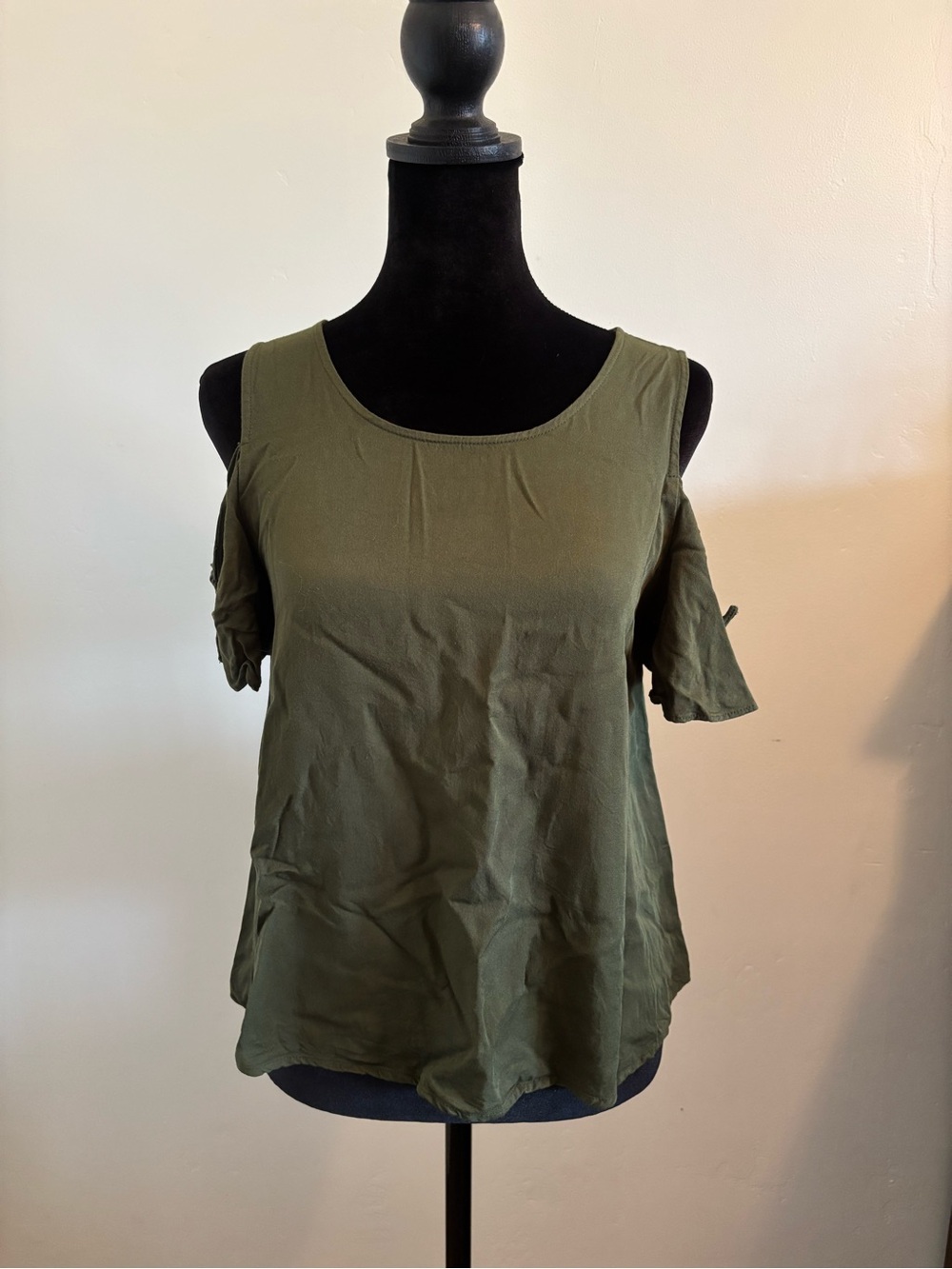 Naked Zebra Olive Green Cold-Shoulder Ruffle Sleeve Top